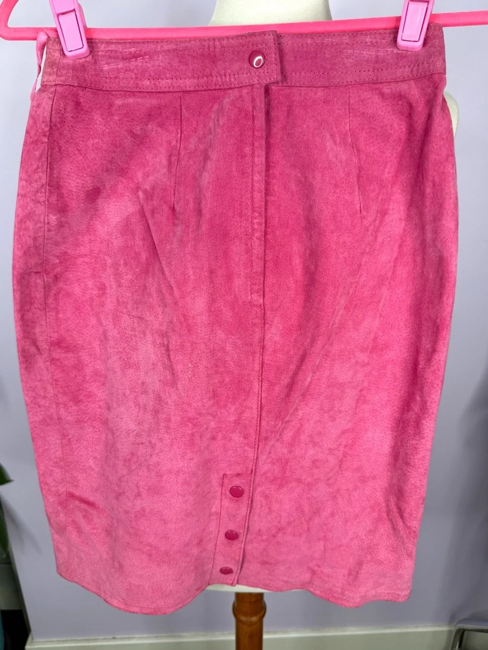 Vintage Bermans 80's Pink Suede & Leather Matching Skirt Set